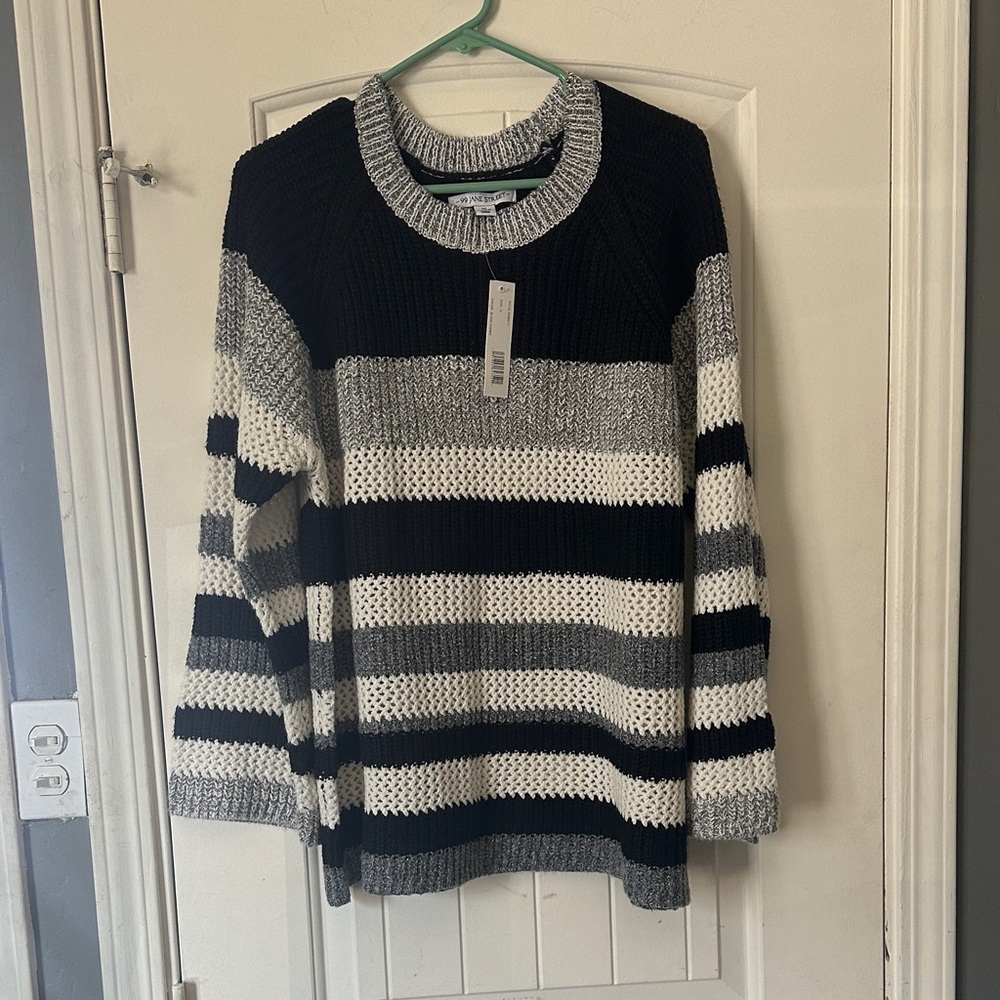 NWT 99 Jane Street Textured Striped Raglan Sweater - Black Combo - 1X